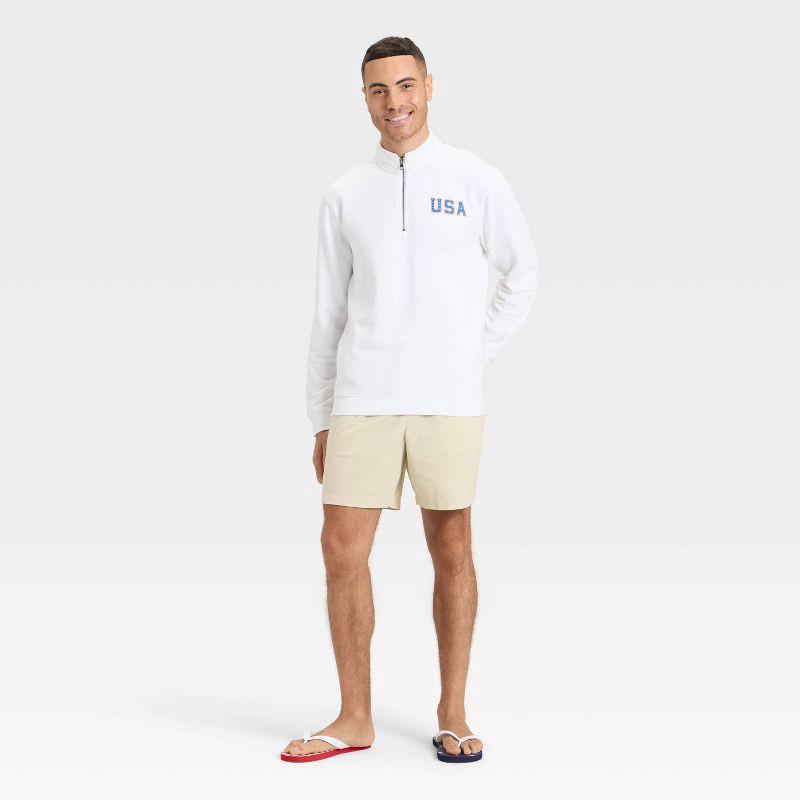 slide 3 of 3, Men's USA Fleece 1/4 Zip Sweatshirt - Goodfellow & Co™ White L, 1 ct