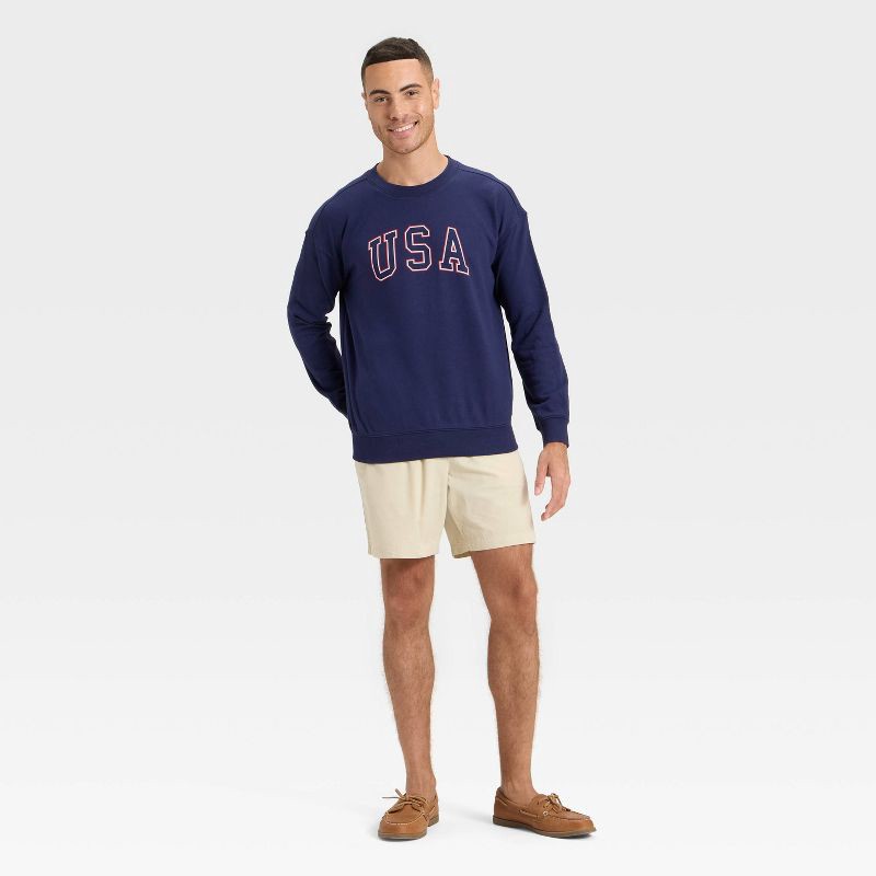 slide 3 of 3, Men's USA Fleece Crewneck Sweatshirt - Goodfellow & Co™ Navy Blue XXL, 1 ct