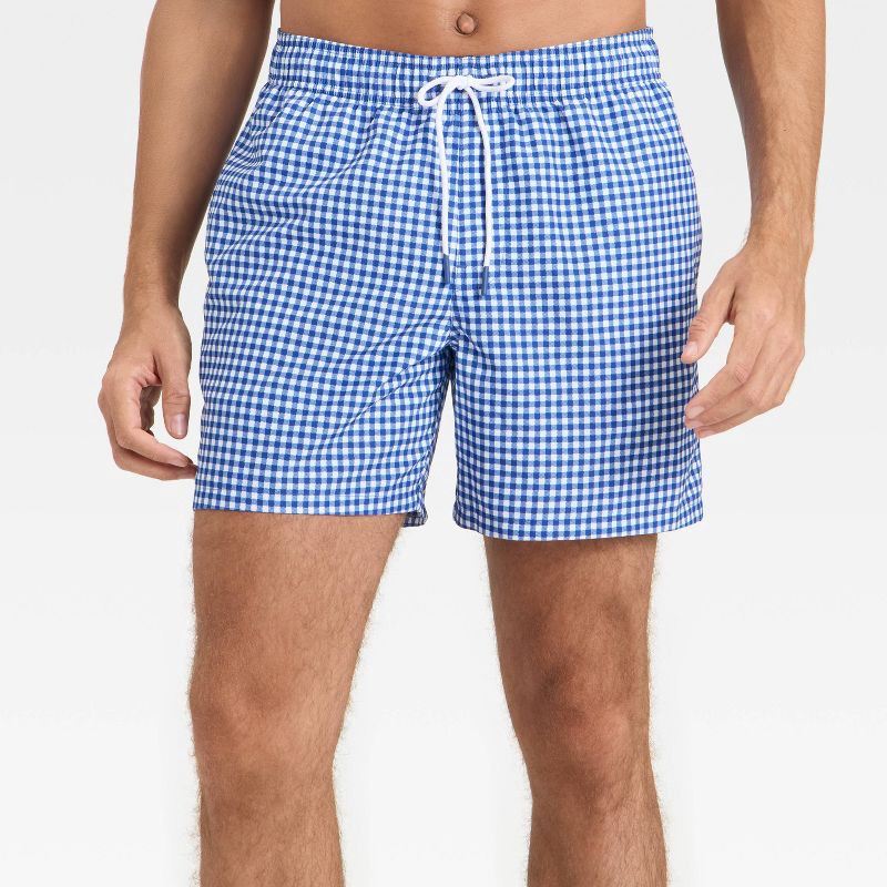 slide 1 of 3, Men's Great American Summer 6" Swim Trunks - Goodfellow & Co™ Blue Gingham L, 1 ct