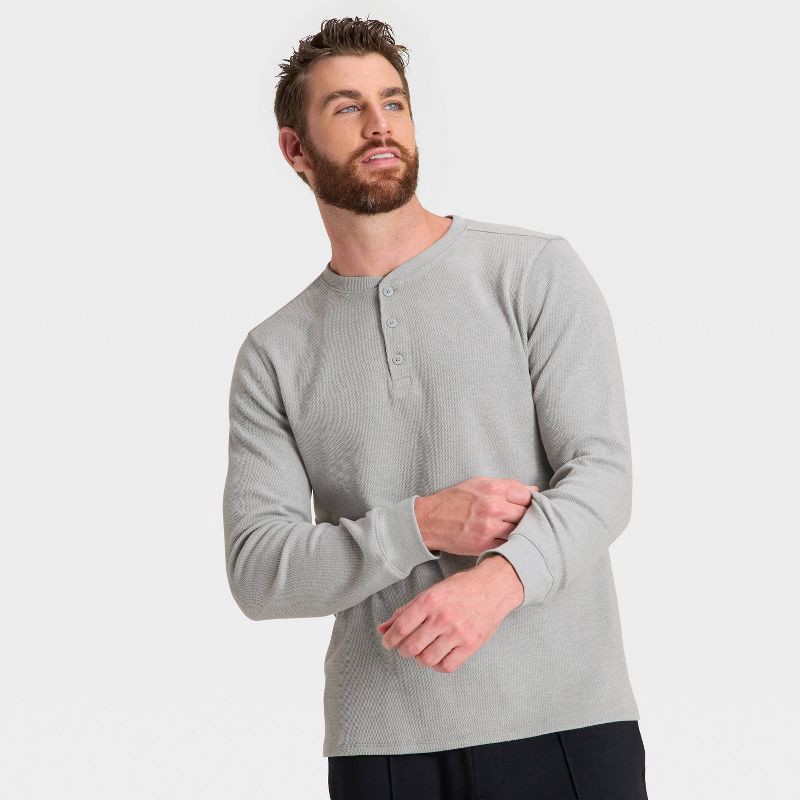 slide 3 of 3, Men's Waffle Henley Shirt - All In Motion™ Gray L, 1 ct