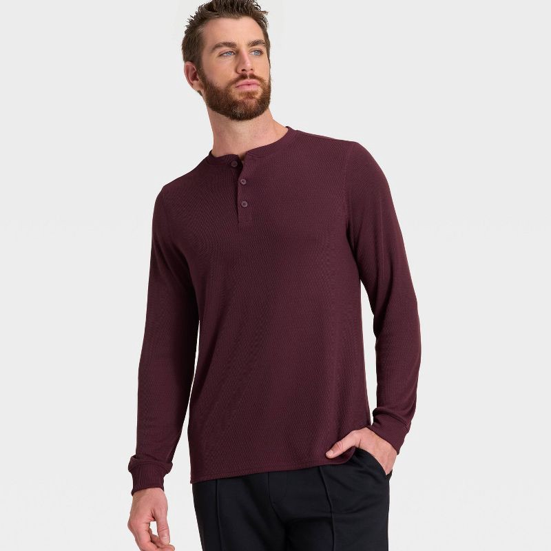slide 3 of 3, Men's Waffle Henley Shirt - All In Motion™ Burgundy M, 1 ct