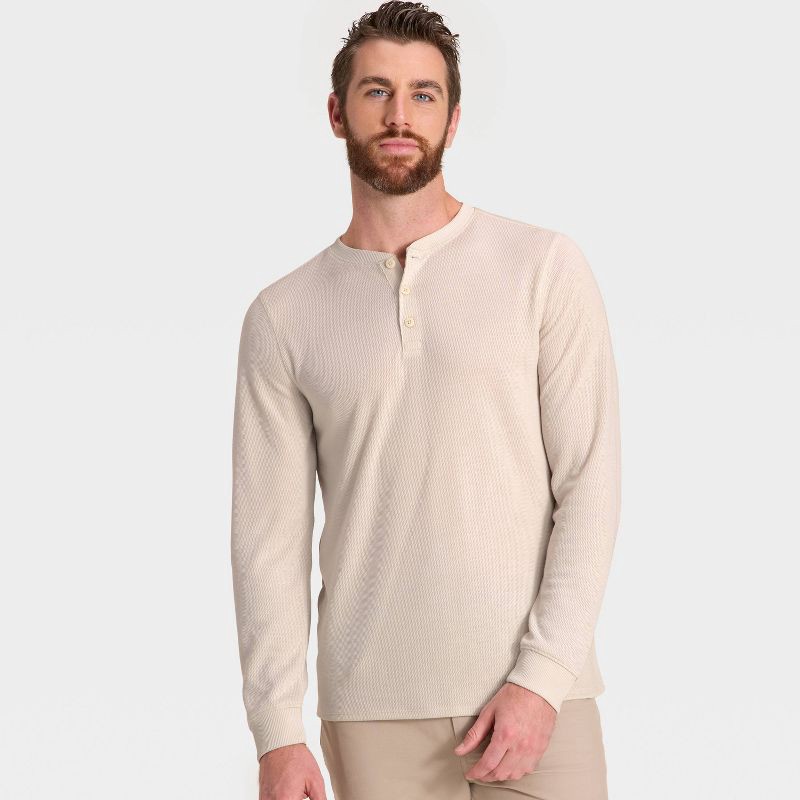 slide 2 of 3, Men's Waffle Henley Shirt - All In Motion™ Cream M, 1 ct