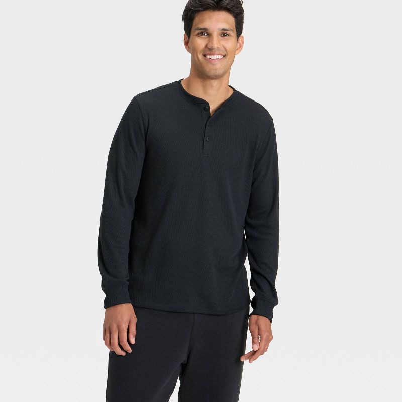 slide 3 of 3, Men's Waffle Henley Shirt - All In Motion™ Black XL, 1 ct