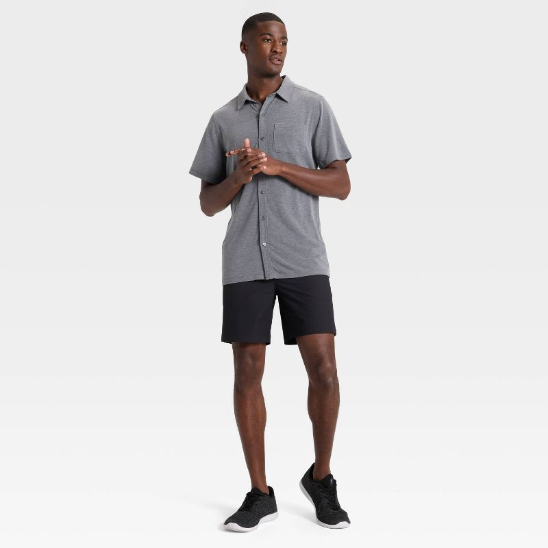 slide 3 of 3, Men's Short Sleeve Button Down Shirt - All In Motion™ Black XXL, 1 ct