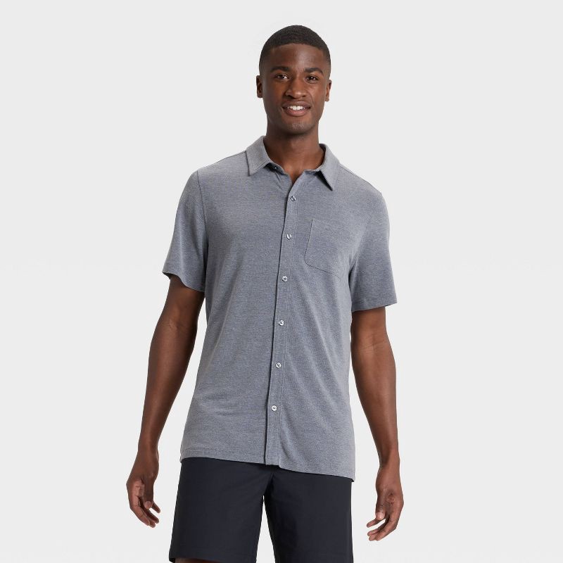 slide 1 of 3, Men's Short Sleeve Button Down Shirt - All In Motion™ Black XXL, 1 ct