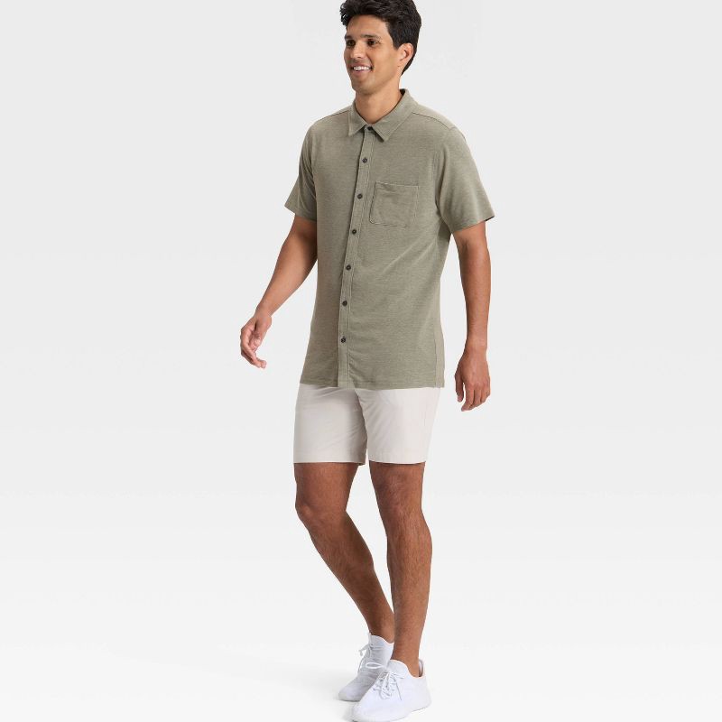 slide 3 of 3, Men's Short Sleeve Button Down Shirt - All In Motion™ Green M, 1 ct
