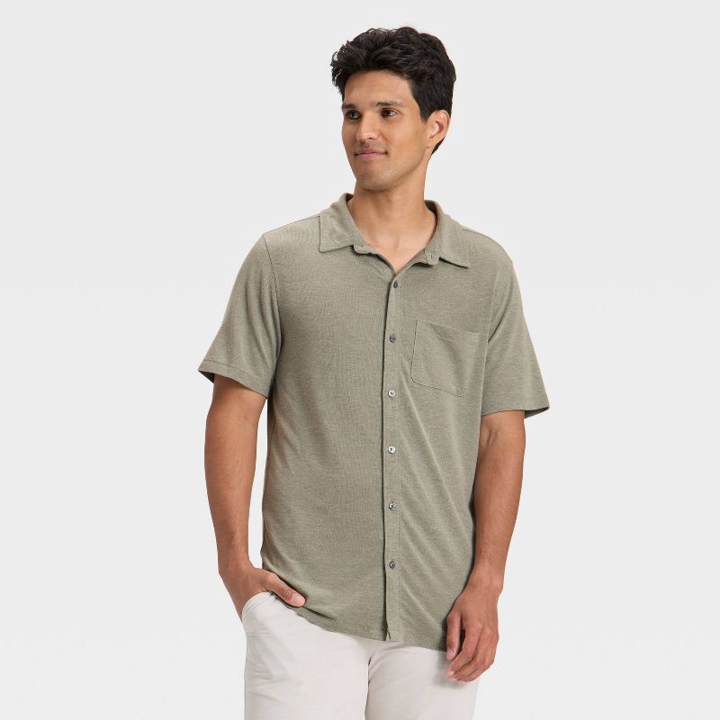 slide 1 of 3, Men's Short Sleeve Button Down Shirt - All In Motion™ Green M, 1 ct