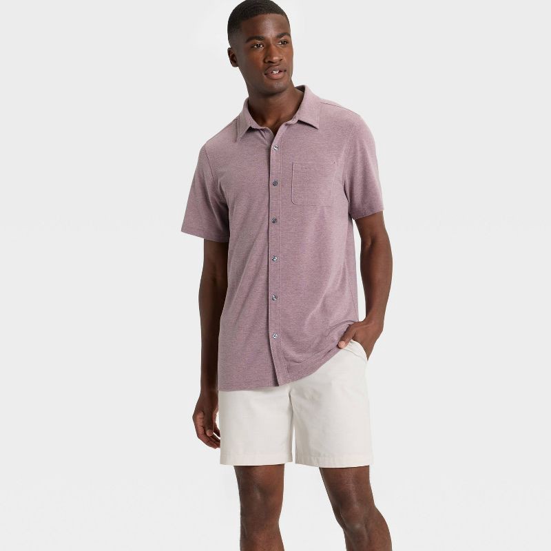 slide 3 of 3, Men's Short Sleeve Button Down Shirt - All In Motion™ Burgundy M, 1 ct