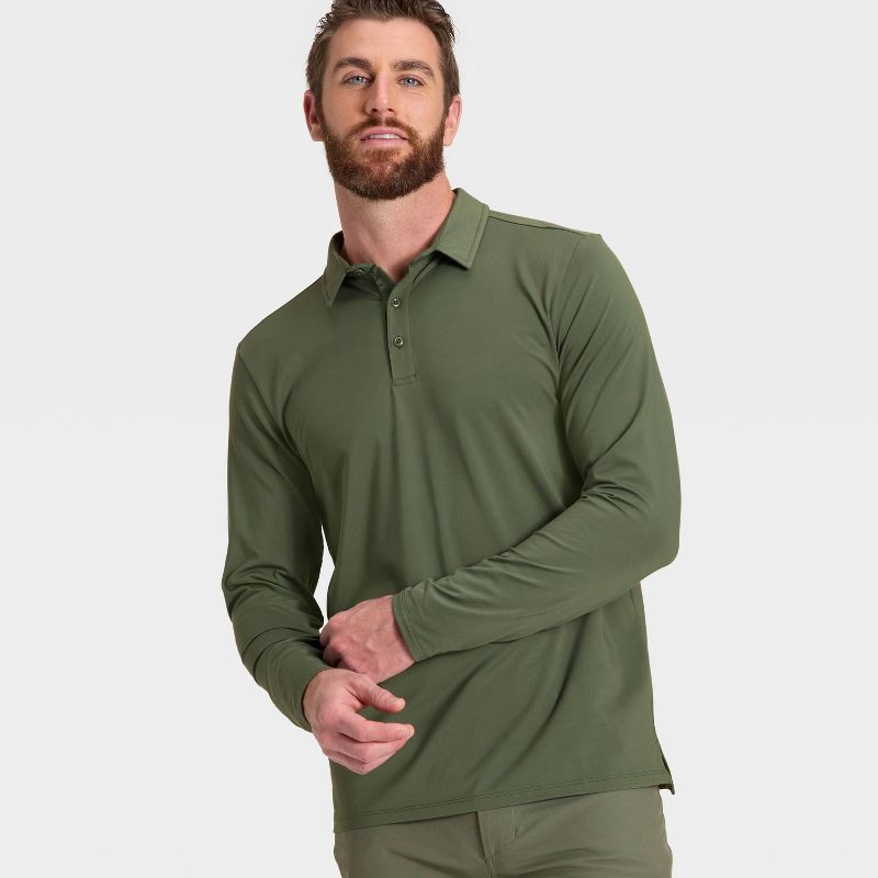 slide 3 of 3, Men's Long Sleeve Soft Stretch Polo Shirt - All In Motion™ Green XXL, 1 ct