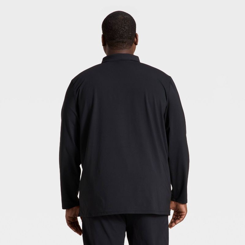 slide 2 of 3, Men's Long Sleeve Soft Stretch Polo Shirt - All In Motion™ Black XL, 1 ct