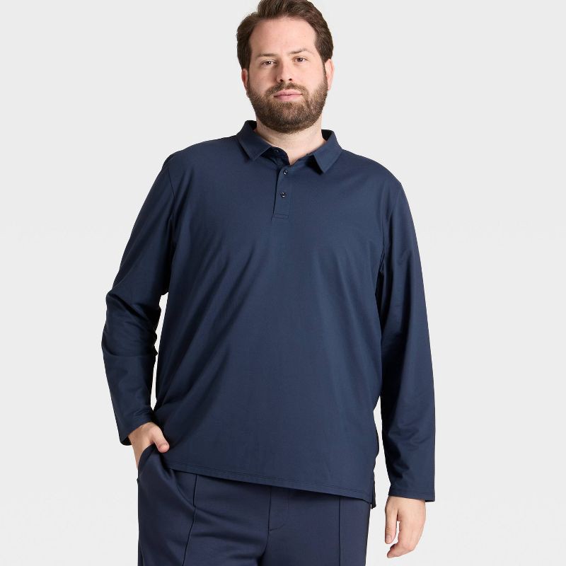 slide 3 of 3, Men's Long Sleeve Soft Stretch Polo Shirt - All In Motion™ Dark Blue XXL, 1 ct