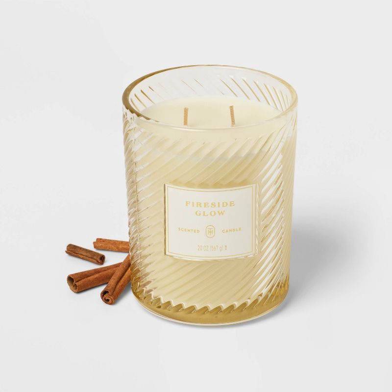 slide 3 of 4, Swirled Glass Fireside Glow Jar Candle 20oz - Threshold™, 20 oz