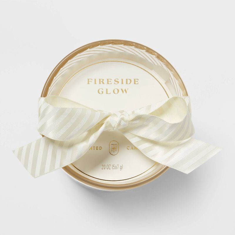 slide 4 of 4, Swirled Glass Fireside Glow Jar Candle 20oz - Threshold™, 20 oz