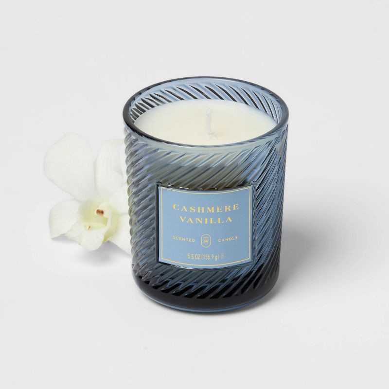 slide 3 of 4, Swirled Glass Cashmere Vanilla Jar Candle Sky Blue 5.5oz - Threshold™, 5.5 oz