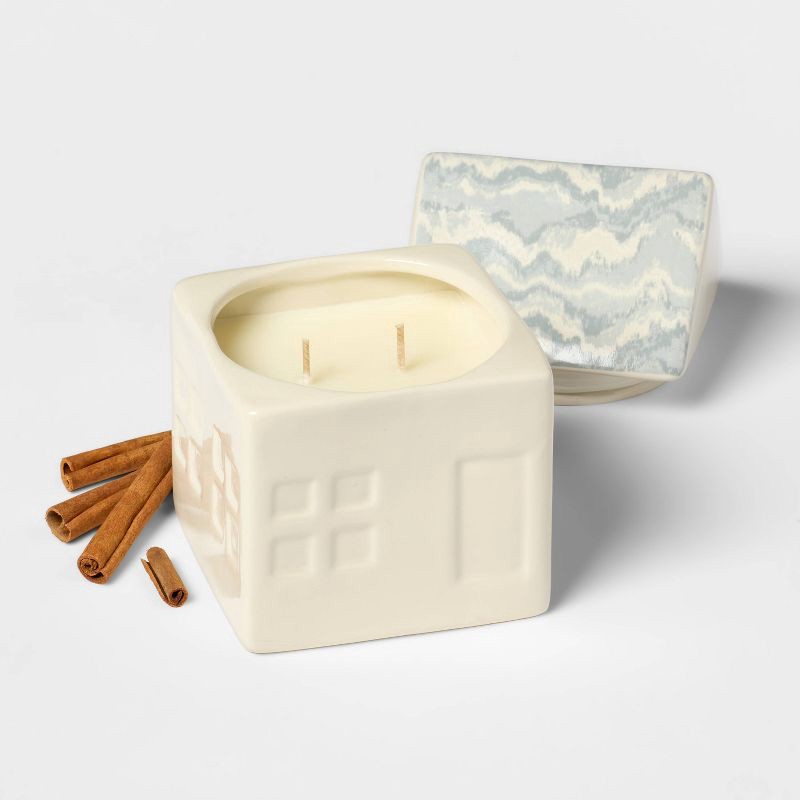 slide 3 of 3, 2 Wick Ceramic Lidded Fireside Glow House Candle 14oz - Threshold™, 14 oz