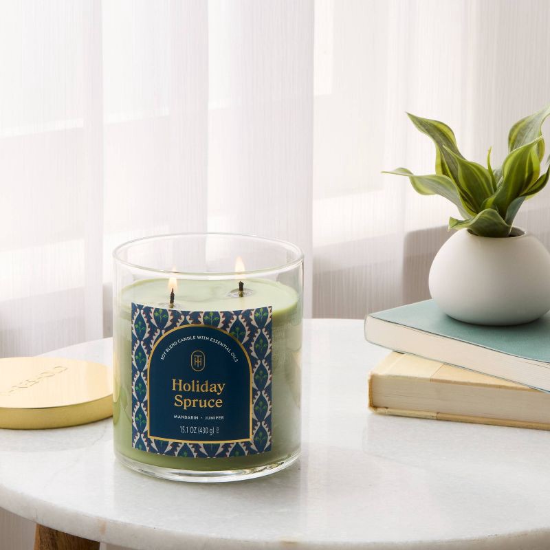 slide 2 of 3, 2 Wick Lidded Holiday Spruce Jar Candle 15.1oz - Threshold™, 15.1 oz