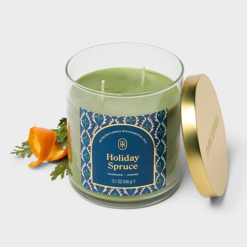 slide 3 of 3, 2 Wick Lidded Holiday Spruce Jar Candle 15.1oz - Threshold™, 15.1 oz