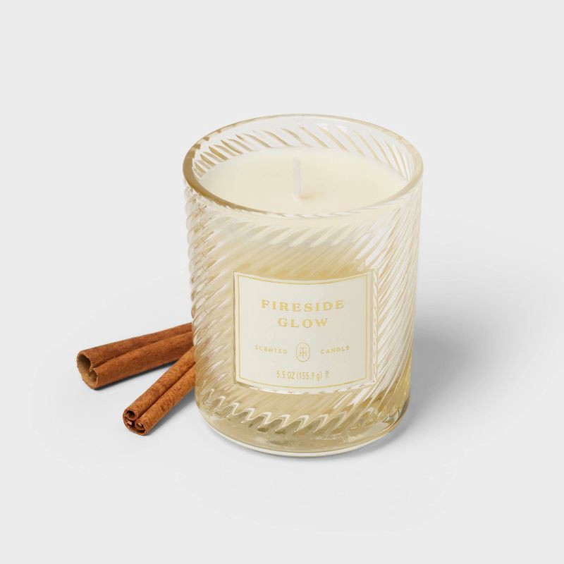 slide 3 of 4, Swirled Glass Fireside Glow Jar Candle Cream 5.5oz - Threshold™, 5.5 oz