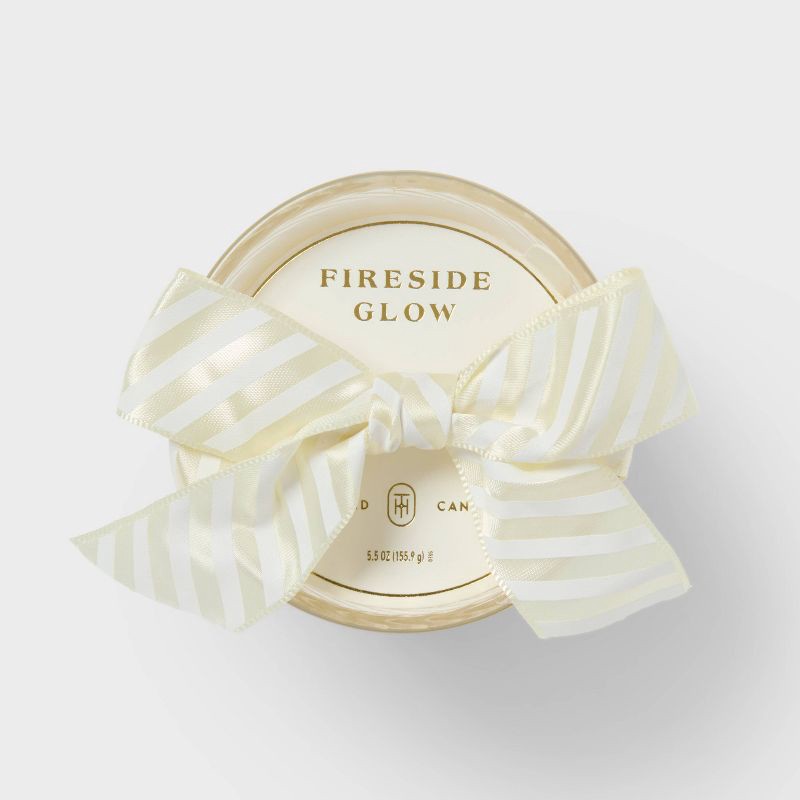 slide 4 of 4, Swirled Glass Fireside Glow Jar Candle Cream 5.5oz - Threshold™, 5.5 oz
