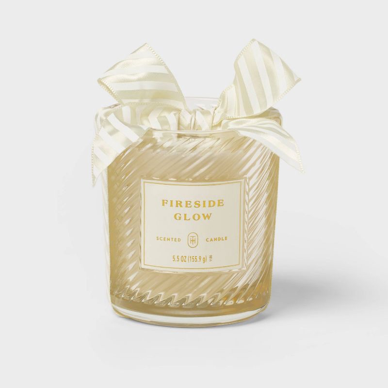 slide 1 of 4, Swirled Glass Fireside Glow Jar Candle Cream 5.5oz - Threshold™, 5.5 oz