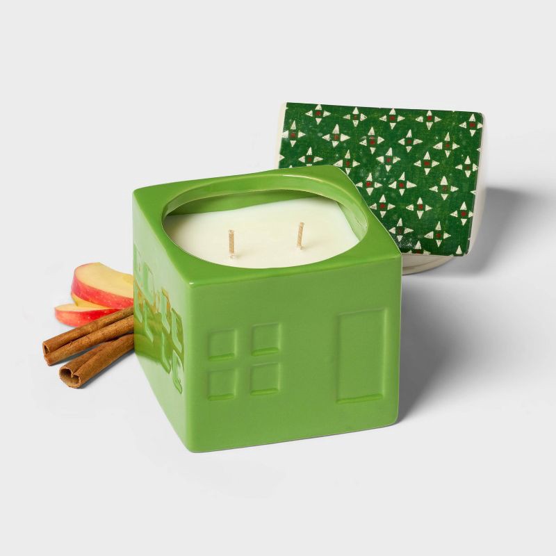 slide 3 of 3, 2 Wick Ceramic Lidded Apple Cinnamon Joy House Candle 14oz - Threshold™, 14 oz