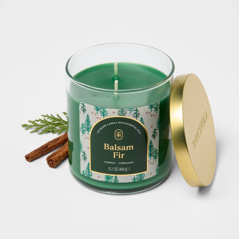 slide 3 of 3, 2 Wick Lidded Balsam Fir Jar Candle 15.1oz - Threshold™, 15.1 oz