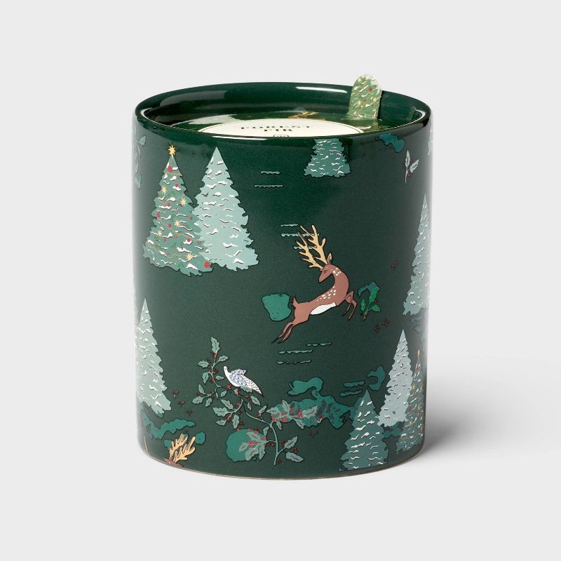 slide 1 of 4, Printed Ceramic Forest Fir Jar Candle 12.3oz - Threshold™, 12.3 oz