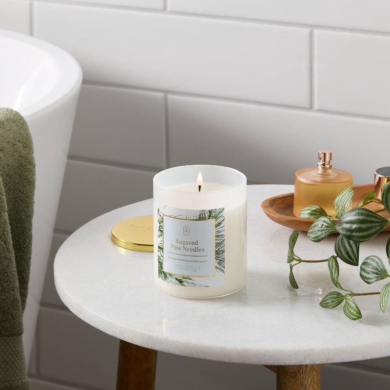 slide 2 of 3, Lidded Glass Sugared Pine Needles Jar Candle 10oz - Threshold™, 10 oz