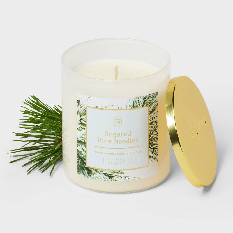 slide 3 of 3, Lidded Glass Sugared Pine Needles Jar Candle 10oz - Threshold™, 10 oz