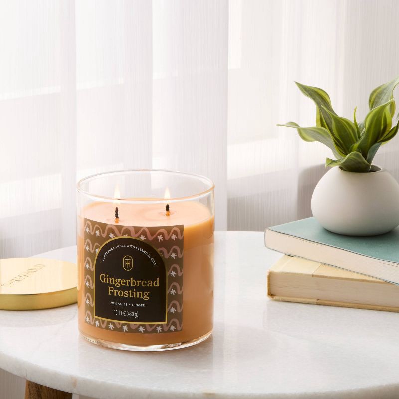 slide 2 of 3, 2 Wick Lidded Gingerbread Frosting Jar Candle 15.1oz - Threshold™, 15.1 oz