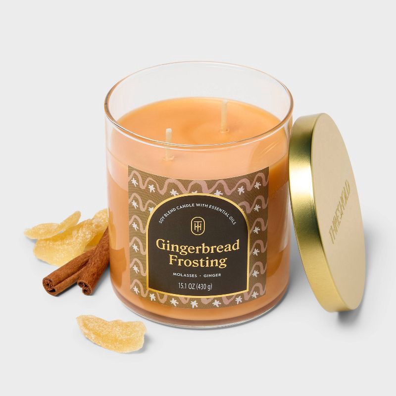 slide 3 of 3, 2 Wick Lidded Gingerbread Frosting Jar Candle 15.1oz - Threshold™, 15.1 oz