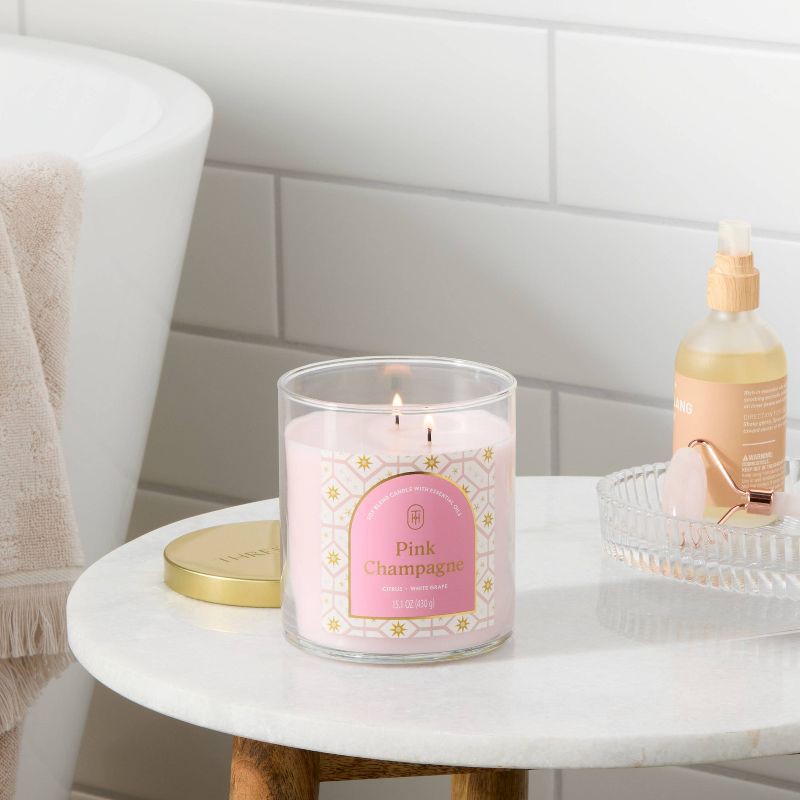 slide 2 of 3, 2 Wick Lidded Pink Champagne Jar Candle 15.1oz - Threshold™, 15.1 oz