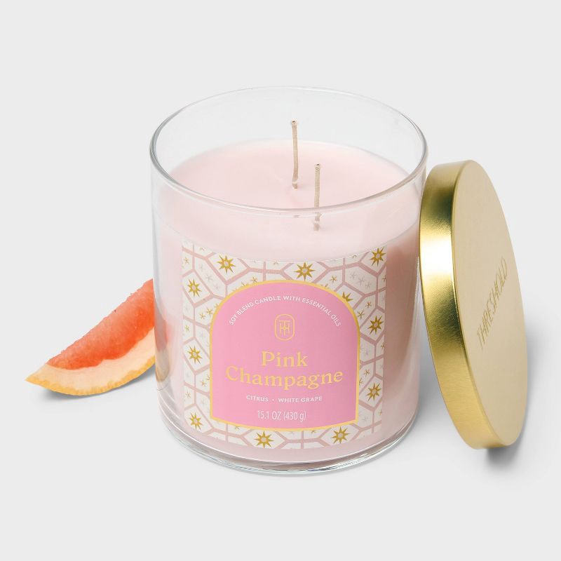 slide 3 of 3, 2 Wick Lidded Pink Champagne Jar Candle 15.1oz - Threshold™, 15.1 oz