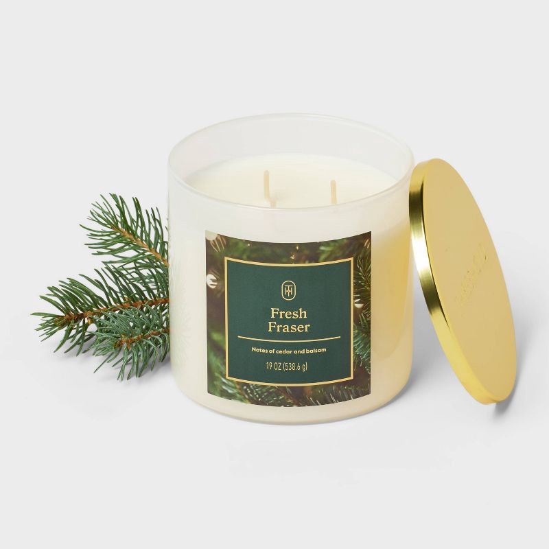 slide 3 of 3, 3 Wick Lidded Glass Fresh Fraser Jar Candle 19oz - Threshold™, 19 oz