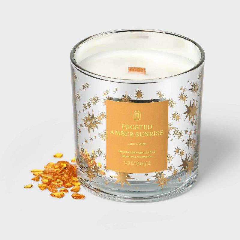slide 3 of 4, Wooden Wick Frosted Amber Sunrise Jar Candle 19.3oz - Threshold™, 19.3 oz