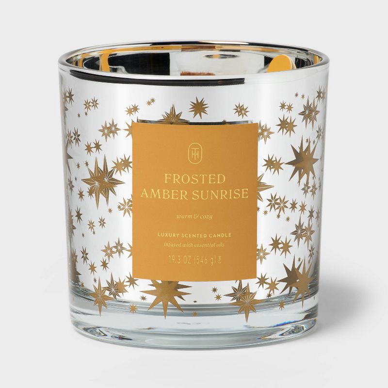 slide 1 of 4, Wooden Wick Frosted Amber Sunrise Jar Candle 19.3oz - Threshold™, 19.3 oz