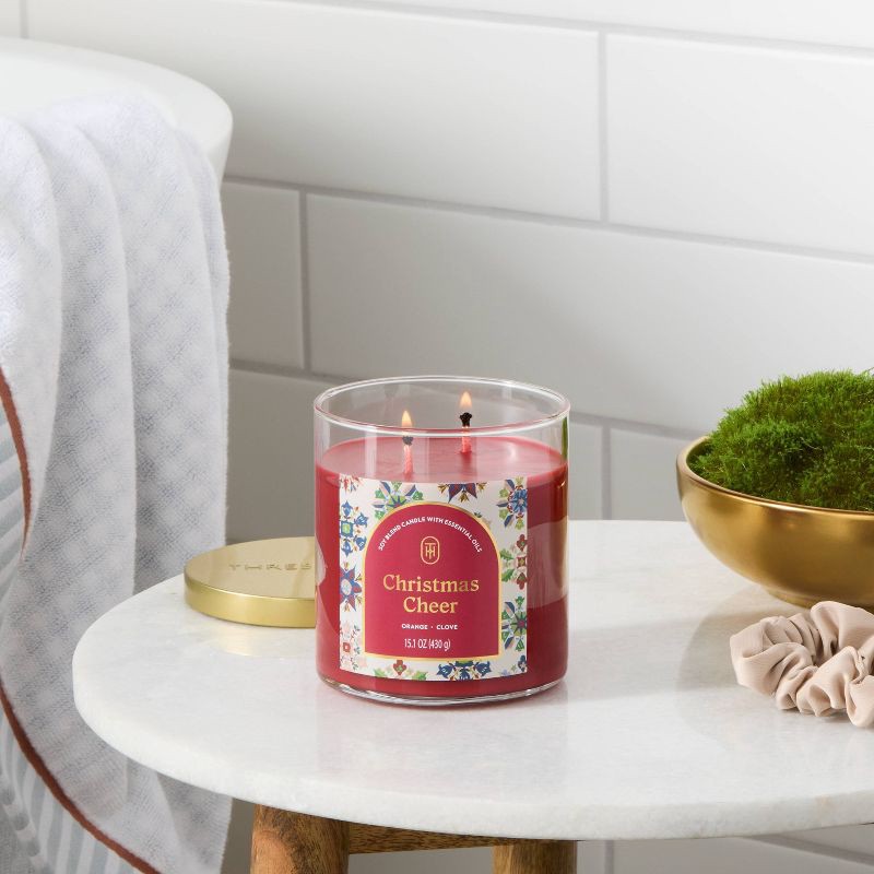 slide 2 of 3, 2 Wick Lidded Christmas Cheer Jar Candle 15.1oz - Threshold™, 15.1 oz