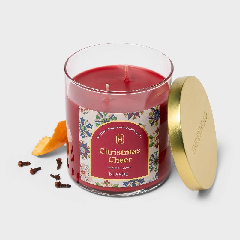 slide 3 of 3, 2 Wick Lidded Christmas Cheer Jar Candle 15.1oz - Threshold™, 15.1 oz