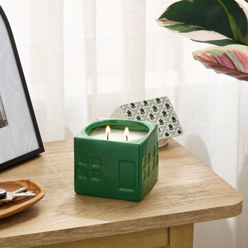 slide 2 of 3, 2 Wick Ceramic Lidded Forest Fir House Candle 14oz - Threshold™, 14 oz