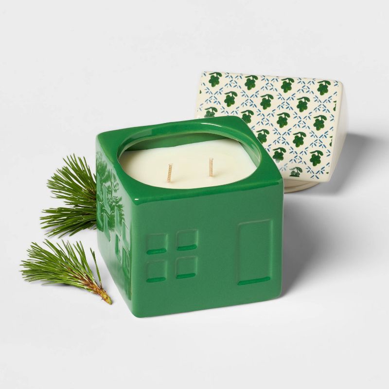 slide 3 of 3, 2 Wick Ceramic Lidded Forest Fir House Candle 14oz - Threshold™, 14 oz