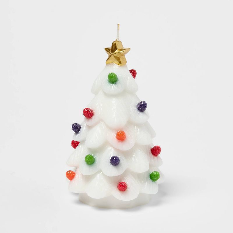 slide 1 of 3, Snow Covered Gumdrop Holiday Tree Wax Figural Candle - Threshold™, 1 ct
