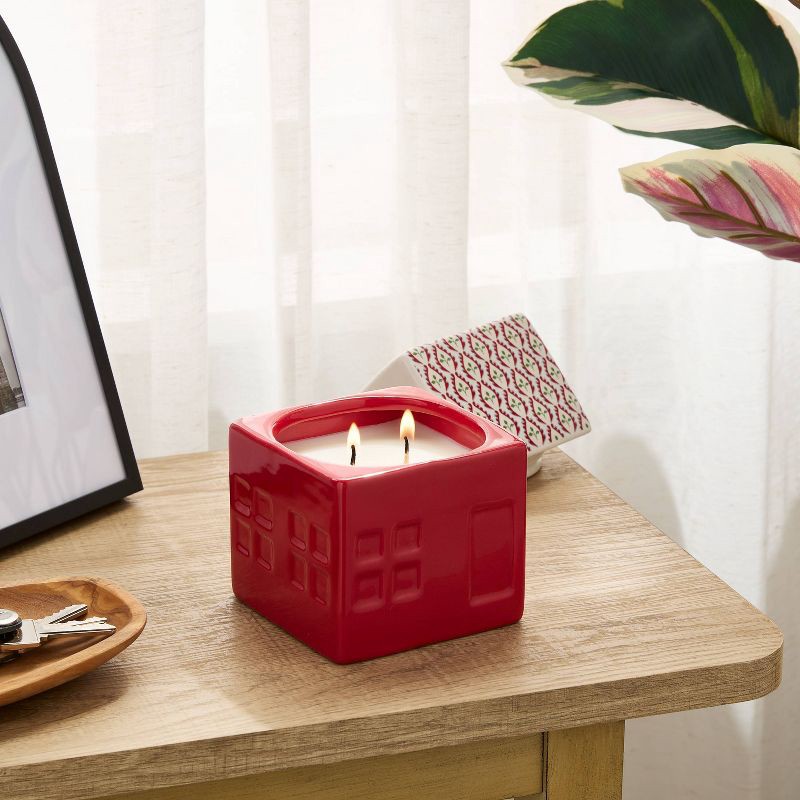 slide 2 of 3, 2 Wick Ceramic Lidded House Candle Holiday Hearth 14oz - Threshold™, 14 oz