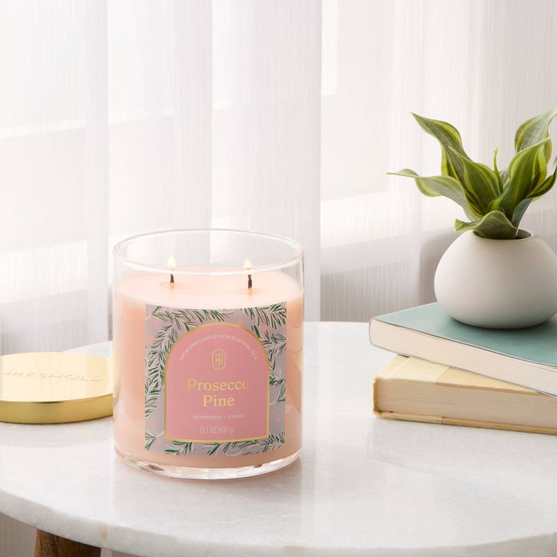 slide 2 of 3, 2 Wick Lidded Prosecco Pine Jar Candle 15.1oz - Threshold™, 15.1 oz