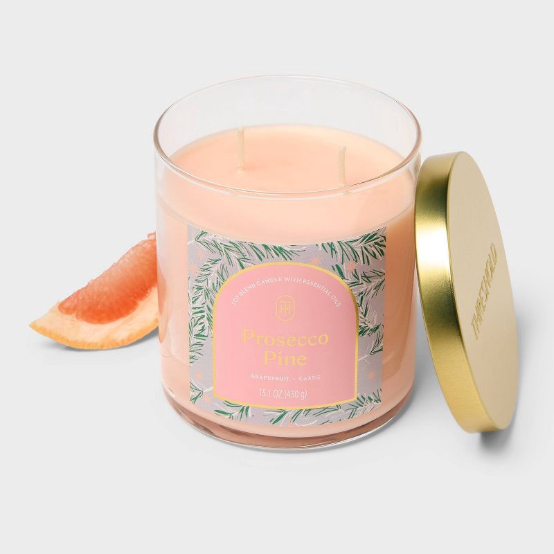 slide 3 of 3, 2 Wick Lidded Prosecco Pine Jar Candle 15.1oz - Threshold™, 15.1 oz