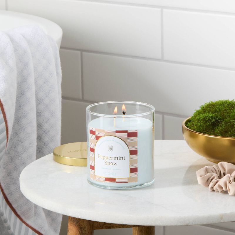 slide 2 of 3, 2 Wick Lidded Peppermint Snow Jar Candle 15.1oz - Threshold™, 15.1 oz