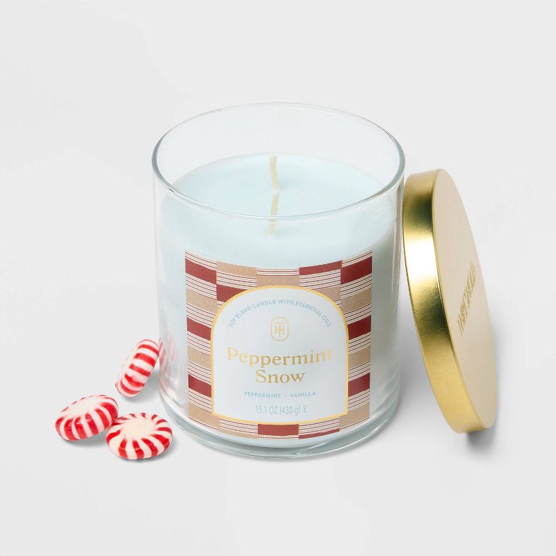 slide 3 of 3, 2 Wick Lidded Peppermint Snow Jar Candle 15.1oz - Threshold™, 15.1 oz