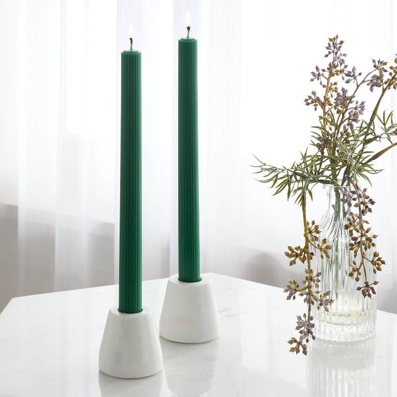 slide 2 of 3, 2pk Ribbed Taper Candle Set Green - Threshold™, 2 ct