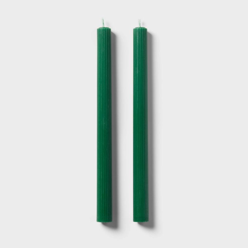slide 3 of 3, 2pk Ribbed Taper Candle Set Green - Threshold™, 2 ct