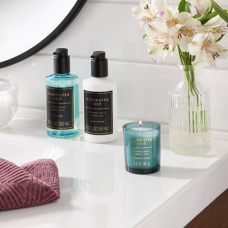 slide 2 of 3, 3pc Rainwater Lily Personal Care Hand Soap and Lotion Candle Gift Set Blue - Threshold™, 3 ct