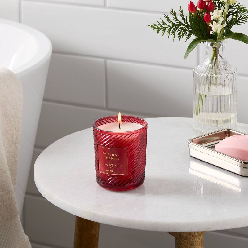 slide 2 of 4, Swirled Glass Holiday Hearth Jar Candle Red 5.5oz - Threshold™, 5.5 oz